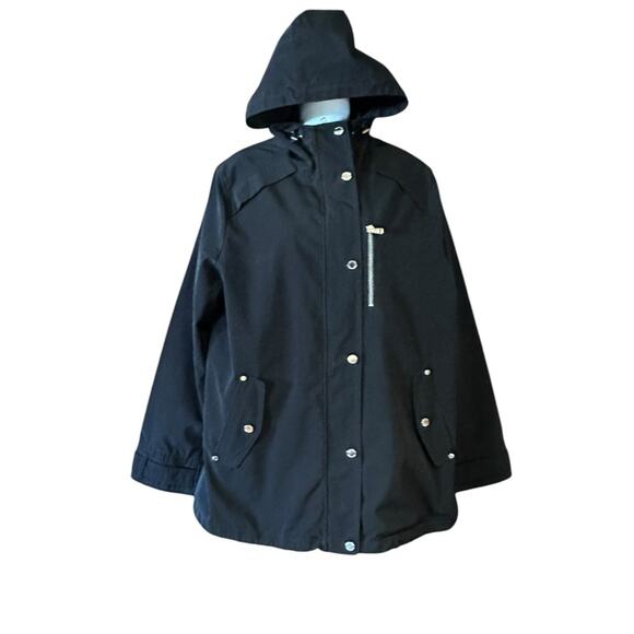 London Fog Women’s Large Black Hooded Full Zip Jacket with Flannel Lining - Picture 1 of 11